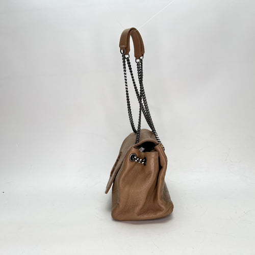 Nolita Brown Shoulder Bag in Calfskin, Ruthenium hardware