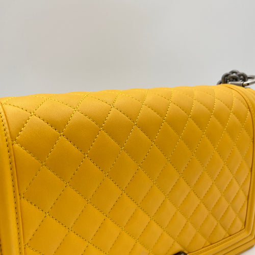 Boy Large Yellow Shoulder Bag in Lambskin, Ruthenium hardware