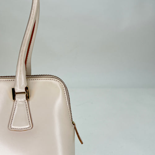 Zip Around Cream Top Handle Bag in Calfskin, Gold hardware