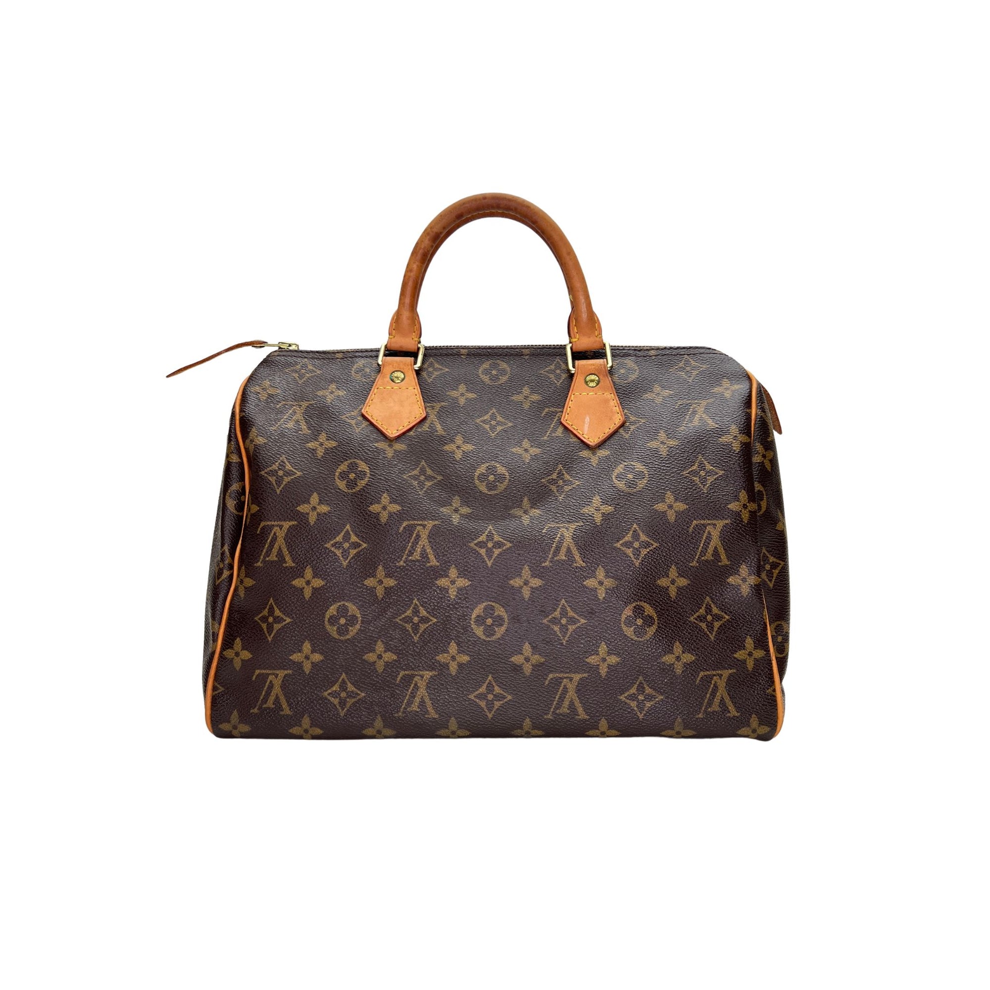 Speedy 30 Brown Top Handle Bag in Monogram Coated Canvas, Gold hardware