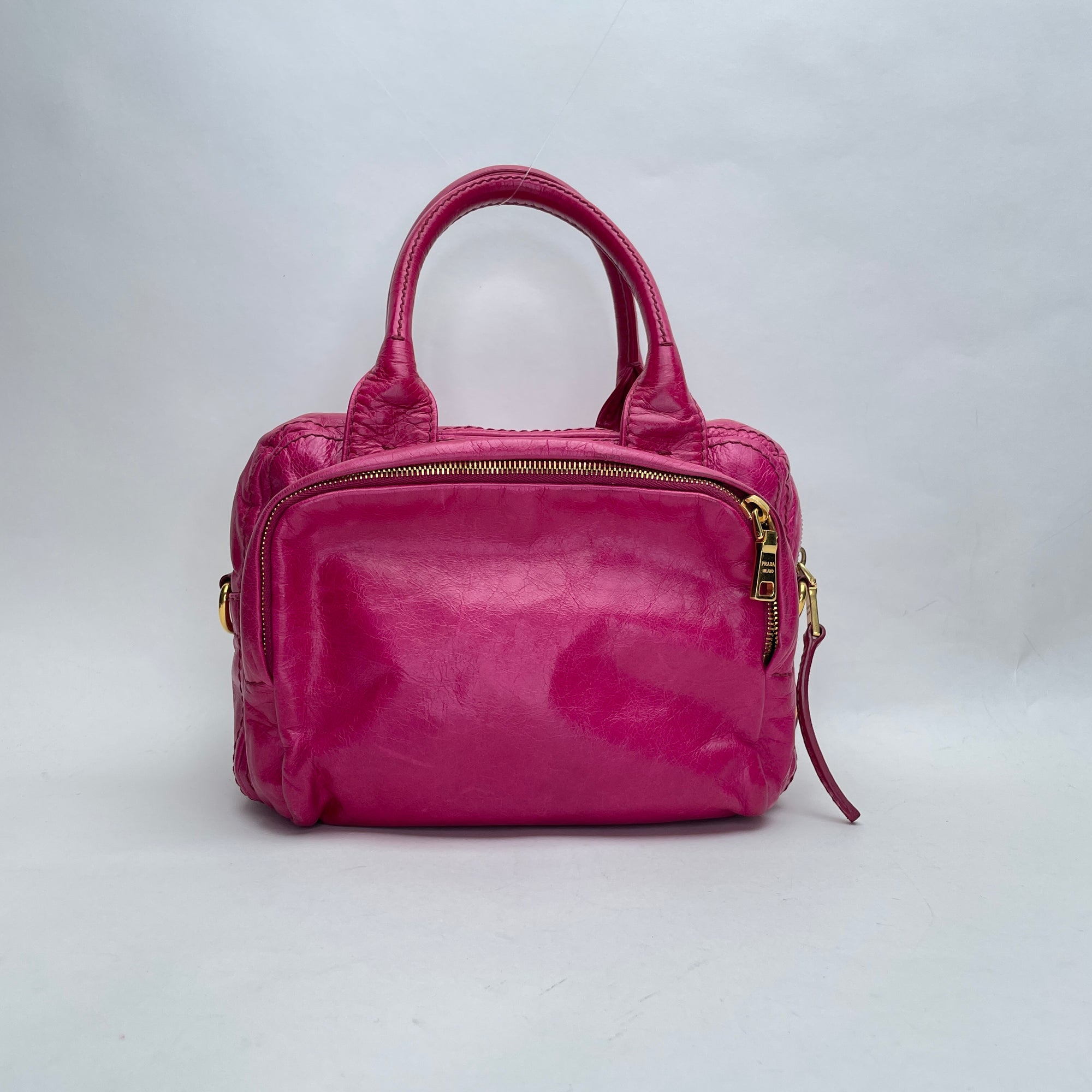 Vitello Shine Pink Top Handle Bag in Calfskin, Gold hardware