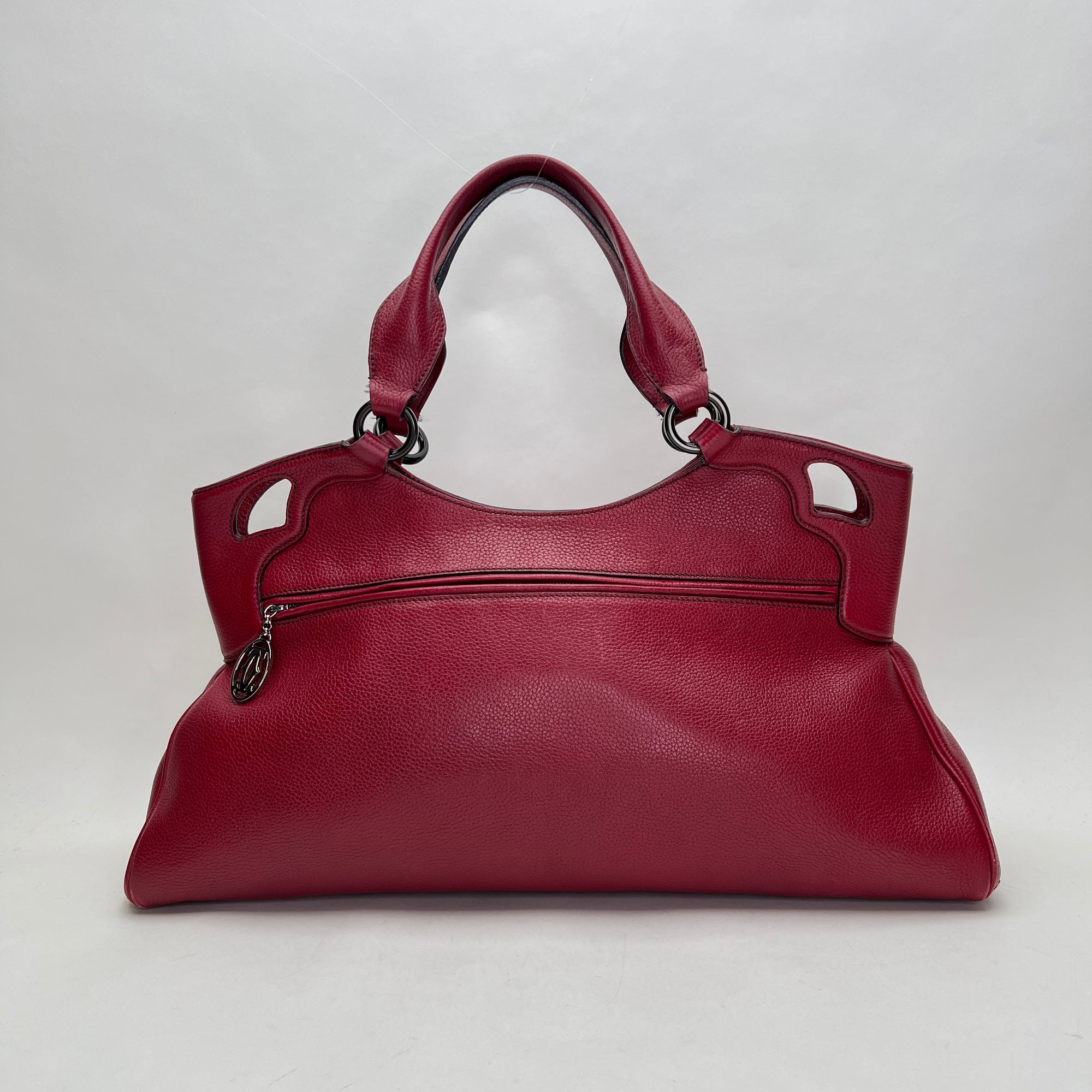 Marcello Red Shoulder Bag in Calfskin, Gunmetal hardware