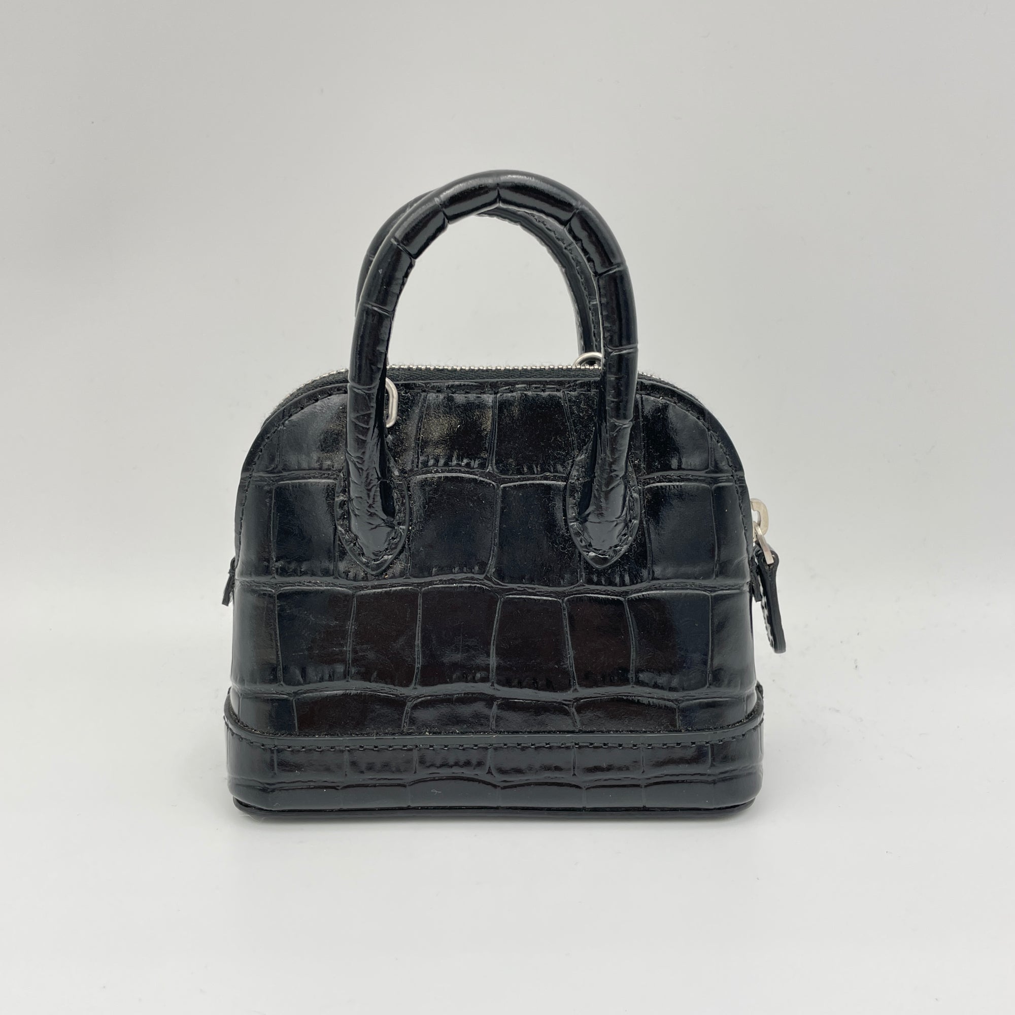 Ville Mini Black Crossbody Bag in Crocodile Embossed Calfskin, Silver hardware