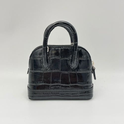 Ville Mini Black Crossbody Bag in Crocodile Embossed Calfskin, Silver hardware