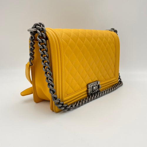 Boy Large Yellow Shoulder Bag in Lambskin, Ruthenium hardware