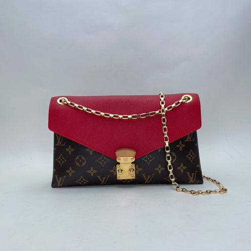 Pallas Chain Brown Shoulder Bag in Monogram Coated Canvas, Gold hardware