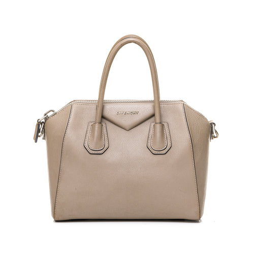 Antigona Small Brown Top Handle Bag in Goat Leather, Silver hardware