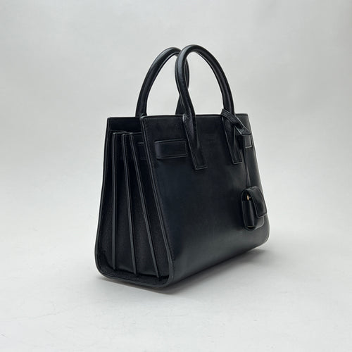 Sac de Jour Nano Black Top Handle Bag in Calfskin, Gold hardware