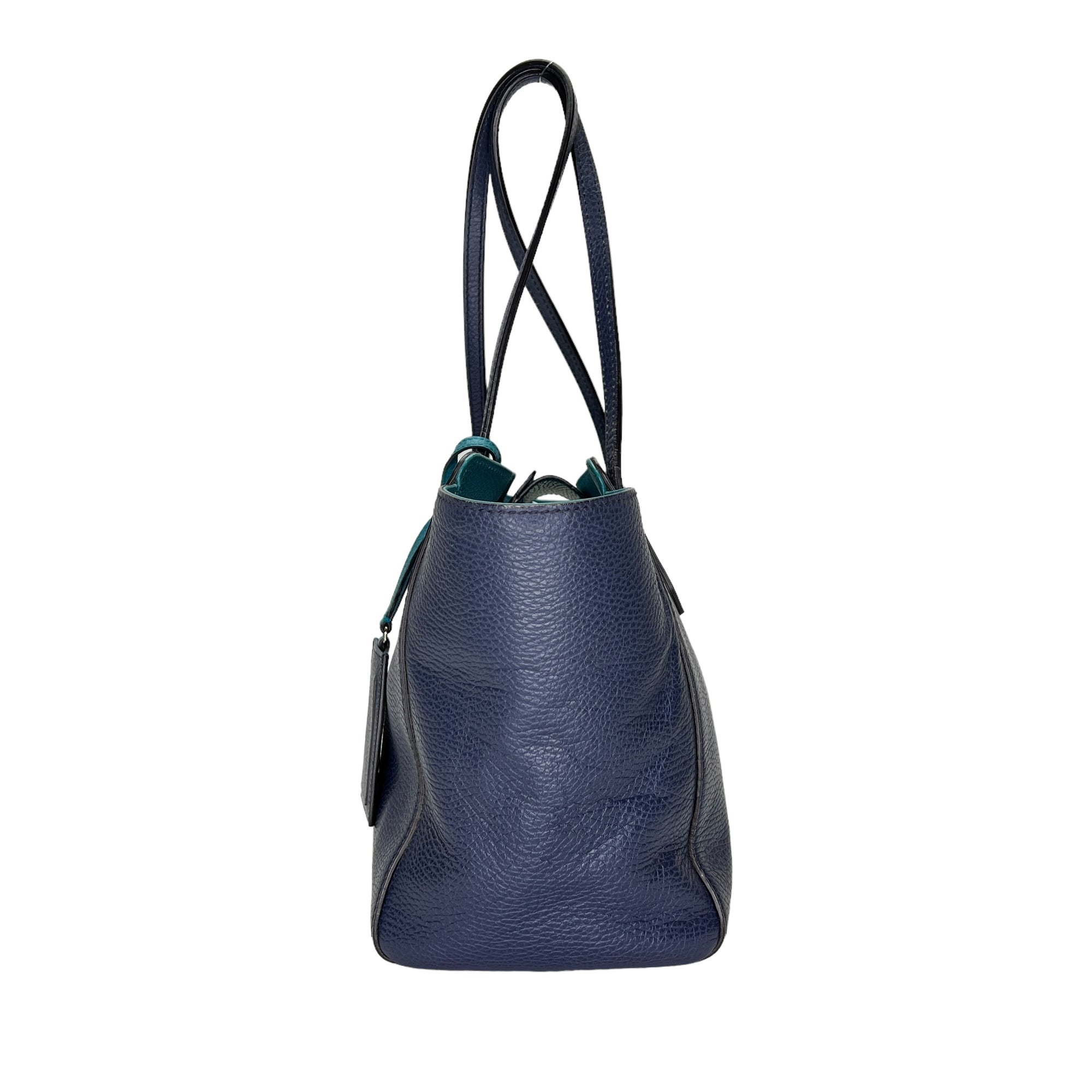 Logo Blue Top Handle Bag in Calfskin, Light Gold hardware