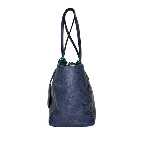 Logo Blue Top Handle Bag in Calfskin, Light Gold hardware