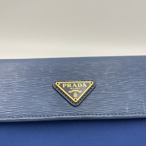 Logo Plaque Flap Blue Wallet in Nylon, Gold hardware