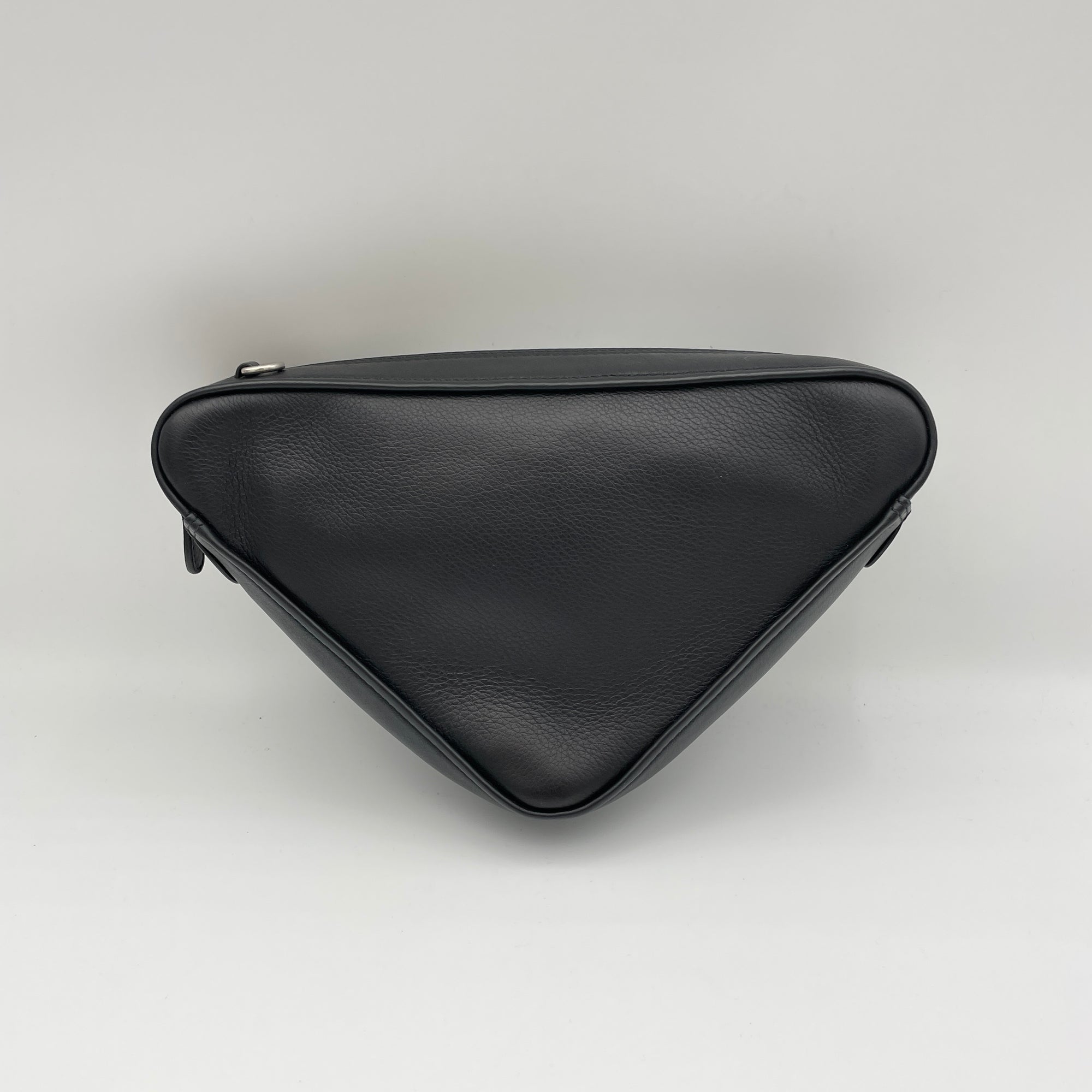 Triangle Two-way Black Top Handle Bag in Calfskin, Silver hardware