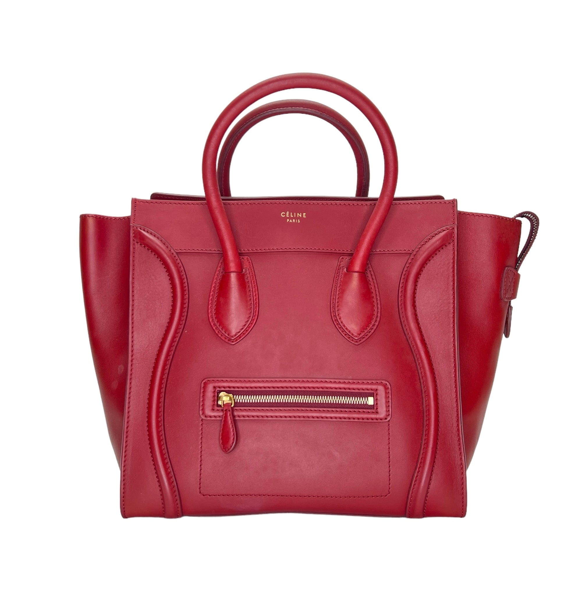 Luggage Mini Red Top Handle Bag in Calfskin, Gold hardware