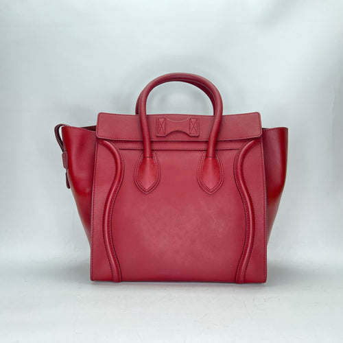 Luggage Mini Red Top Handle Bag in Calfskin, Gold hardware