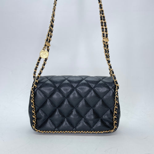 22K Chain Black Shoulder Bag in Caviar Leather, Gold hardware