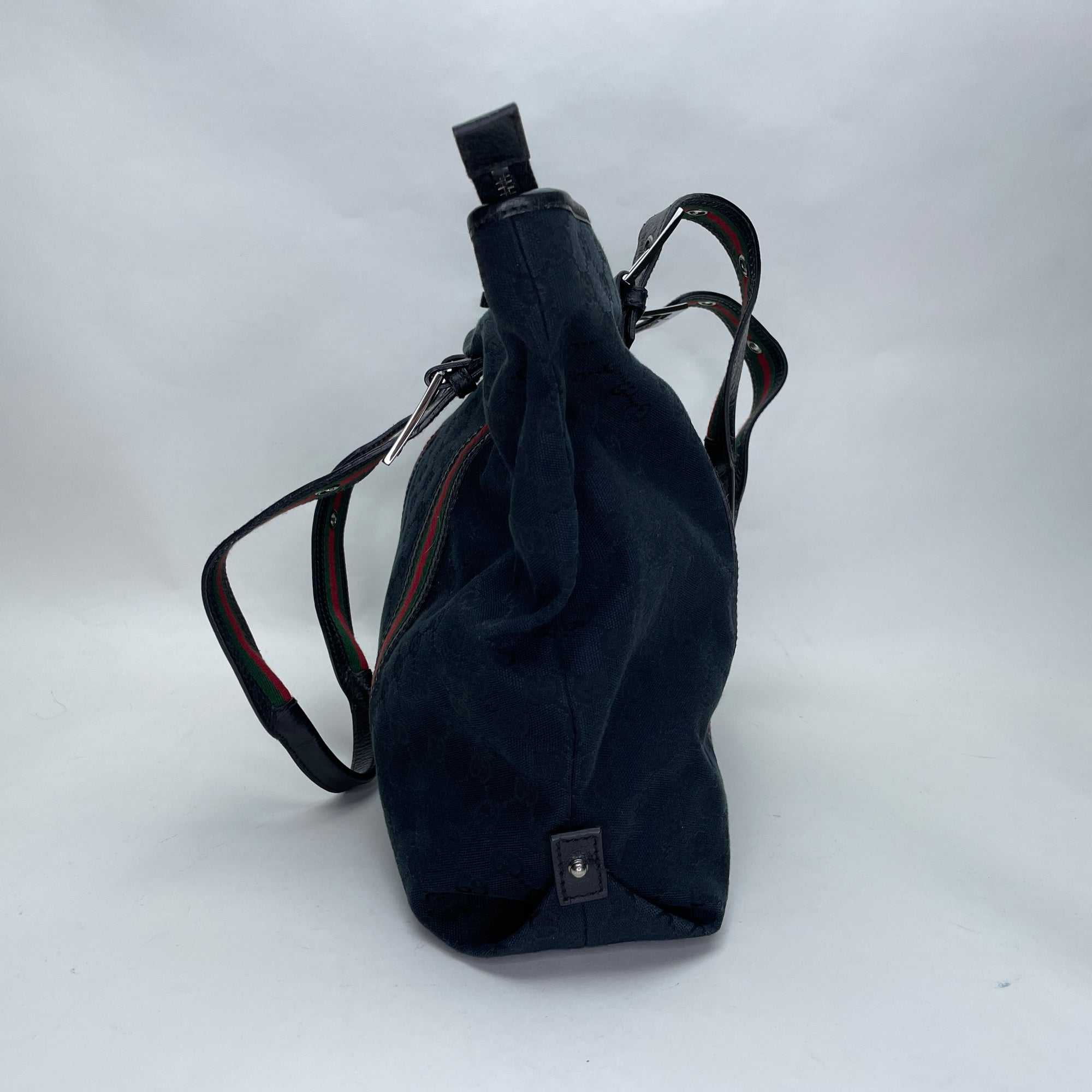 GG Monogram Web Black Tote Bag in Canvas, Silver hardware