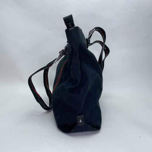 GG Monogram Web Black Tote Bag in Canvas, Silver hardware