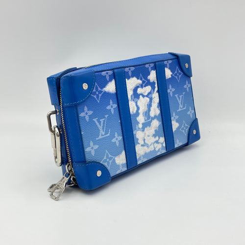 Clouds Soft Trunk Wallet Blue Crossbody Bag in Monogram Coated Canvas, Silver hardware