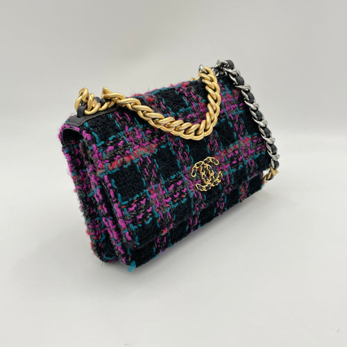 Plaids Multi-colour Wallet on Chain in Tweed, Gold hardware