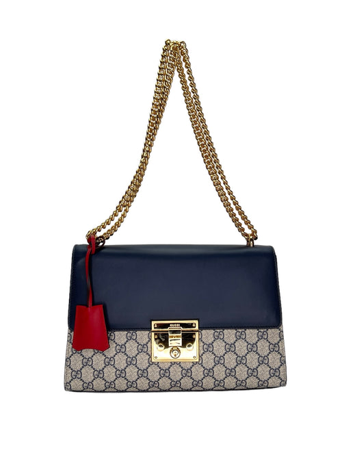 GG Supreme Padlock Multi-colour Shoulder Bag in Monogram Coated Canvas, Gold hardware