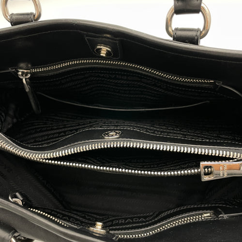 Two-Way Black Top Handle Bag in Nylon, Silver hardware