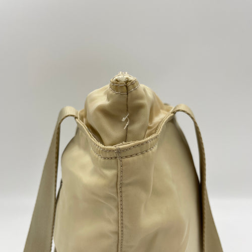 Logo Beige Shoulder Bag in Nylon, Silver hardware