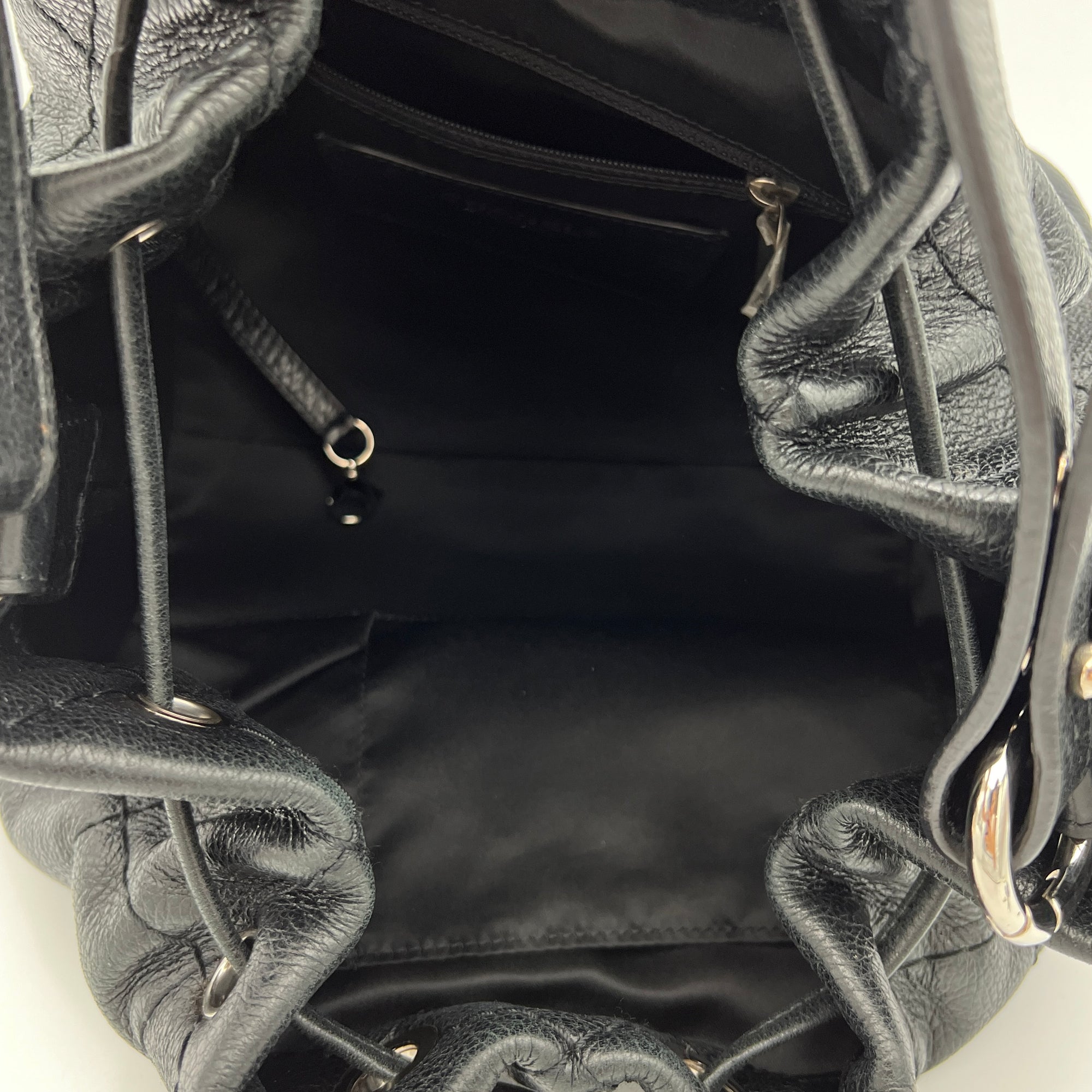 Quilted Drawstring Black Bucket Bag in Calfskin, Silver hardware