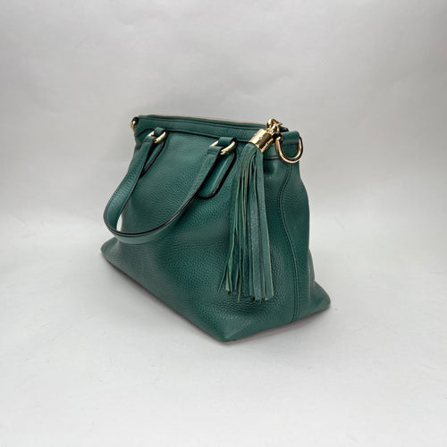 Soho Green Top Handle Bag in Calfskin, Gold hardware