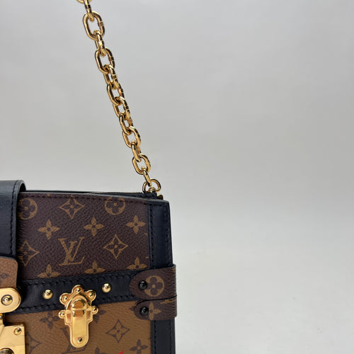 Trunk Reverse Brown Clutch in Monogram Coated Canvas, Gold hardware