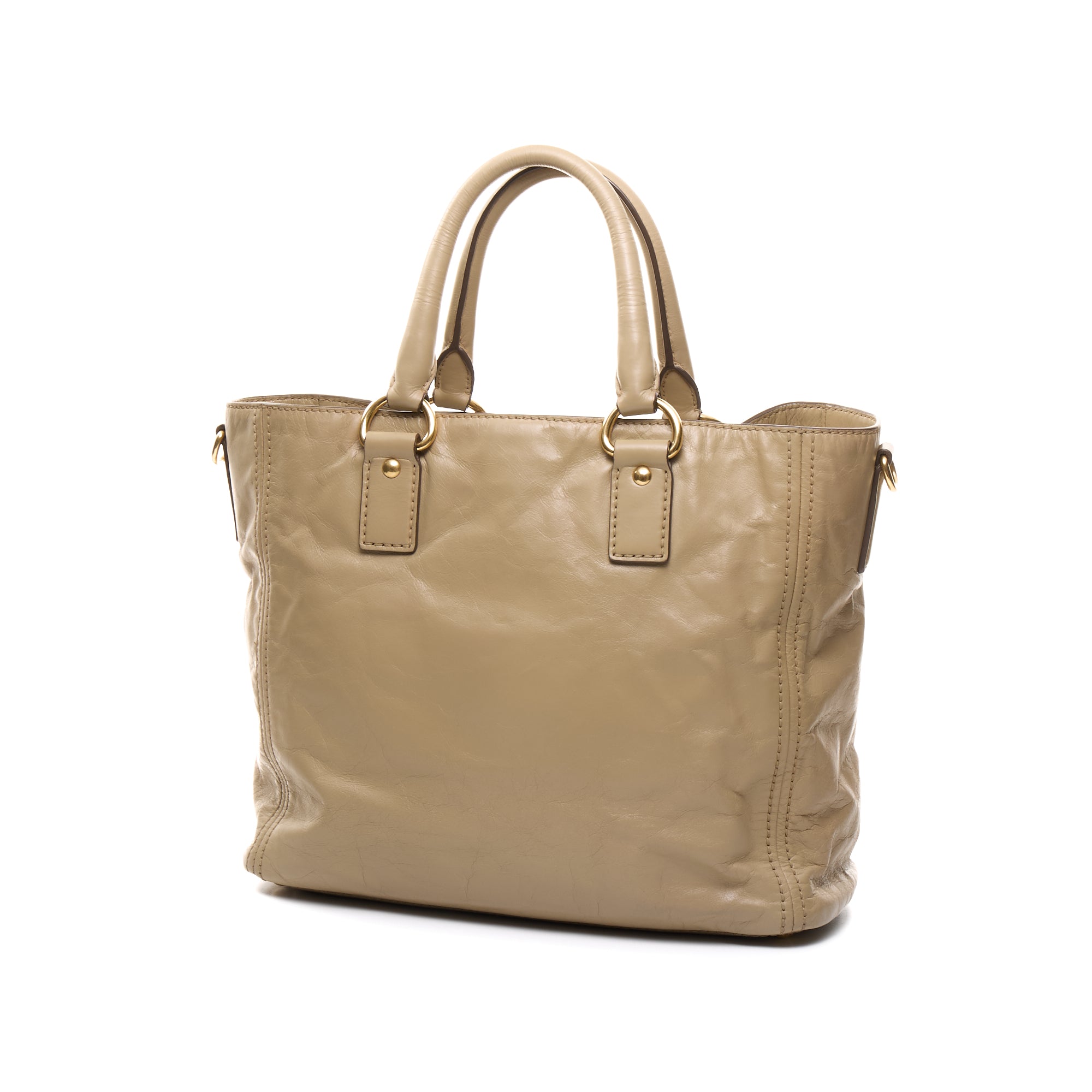 Vitello Lux Cream Top Handle Bag in Calfskin, Gold hardware