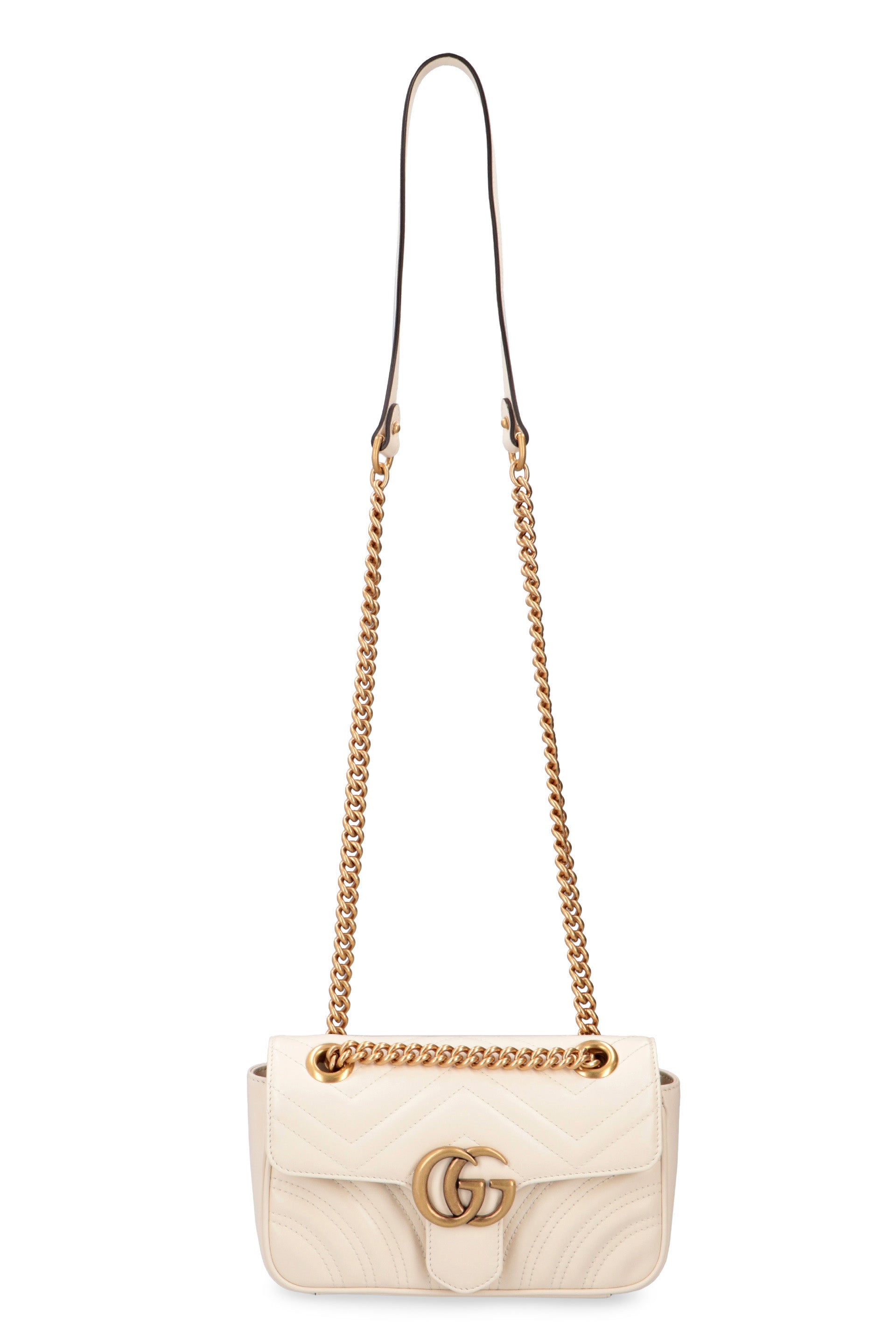 GG Marmont Mini White Crossbody Bag in Calfskin, Gold hardware