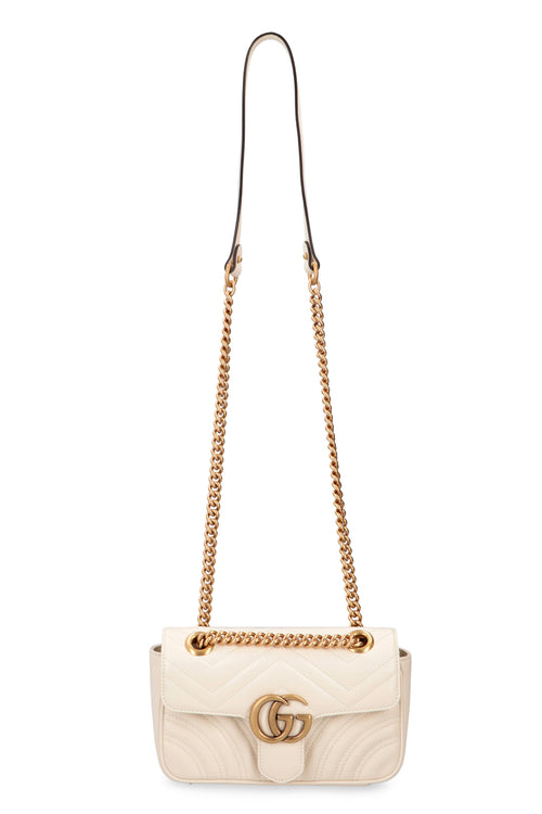 GG Marmont Mini White Crossbody Bag in Calfskin, Gold hardware