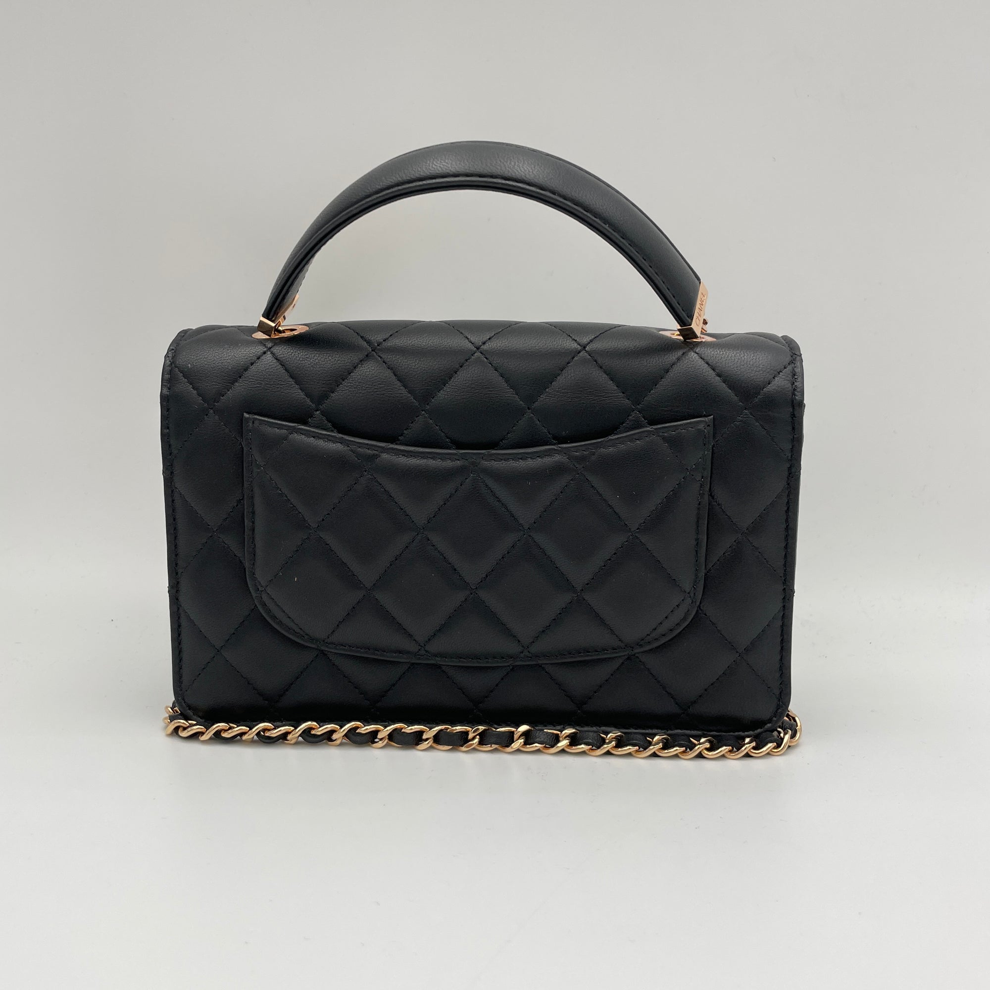 Quilted Frame Black Wallet on Chain in Lambskin, Gold hardware