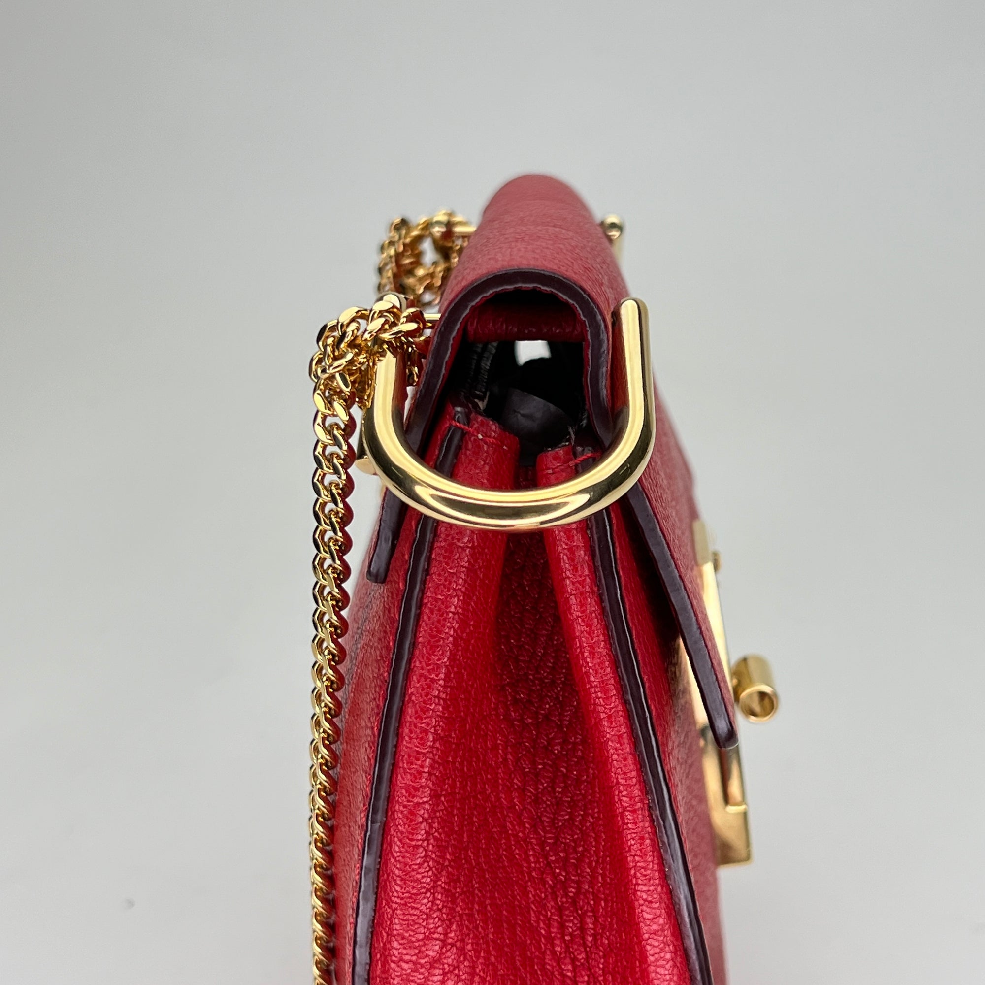 Drew Red Crossbody Bag in Calfskin, Gold hardware