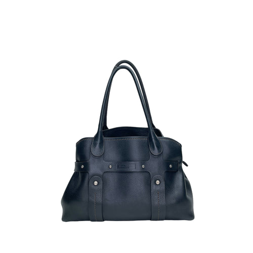 Shoulder Black Top Handle Bag in Calfskin, Silver hardware