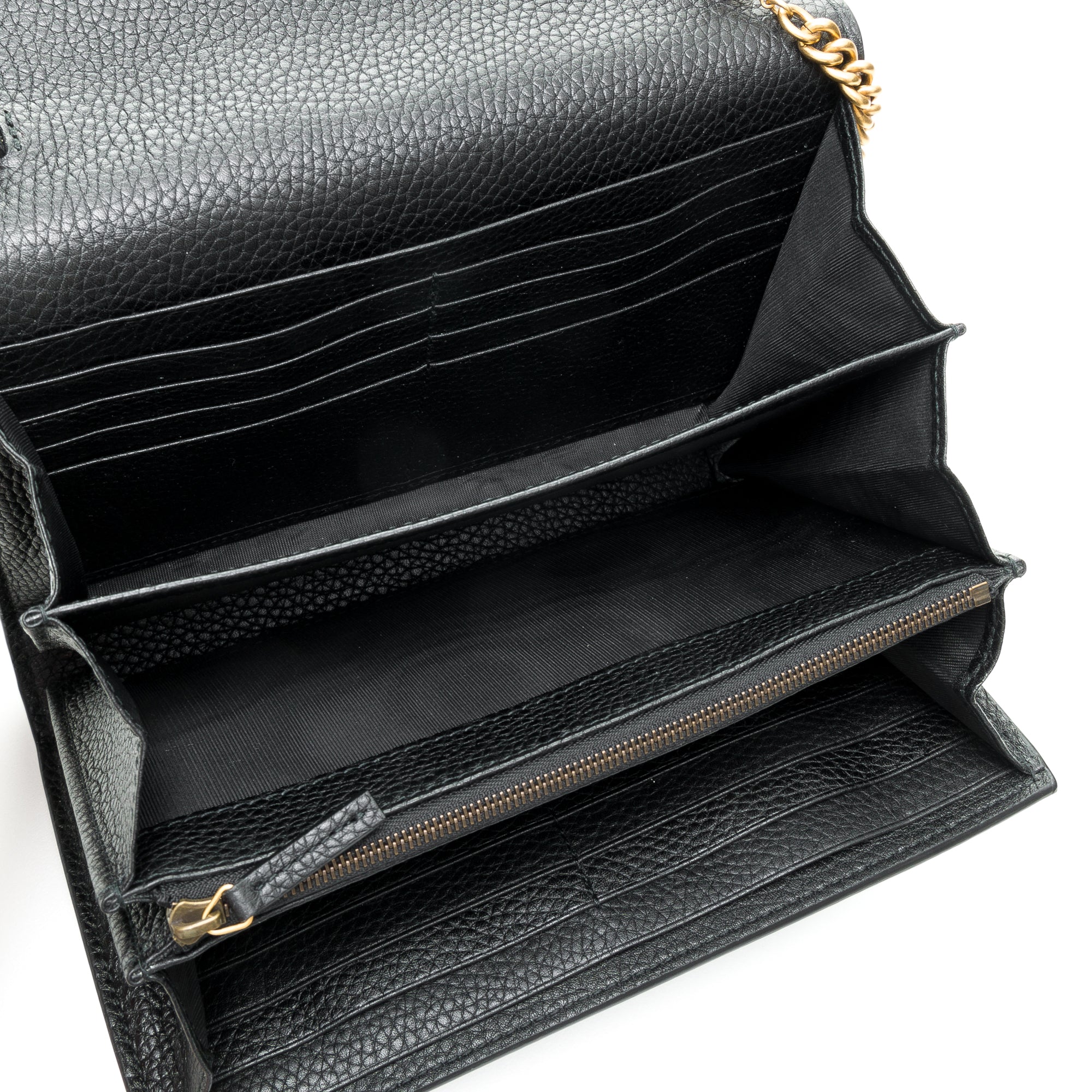 GG Marmont Black Wallet On Chain in Calfskin, Gold hardware