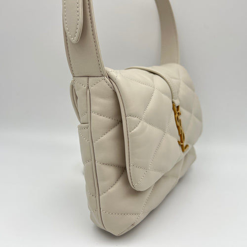 Le 5 A 7 White Shoulder Bag in Calfskin, Gold hardware