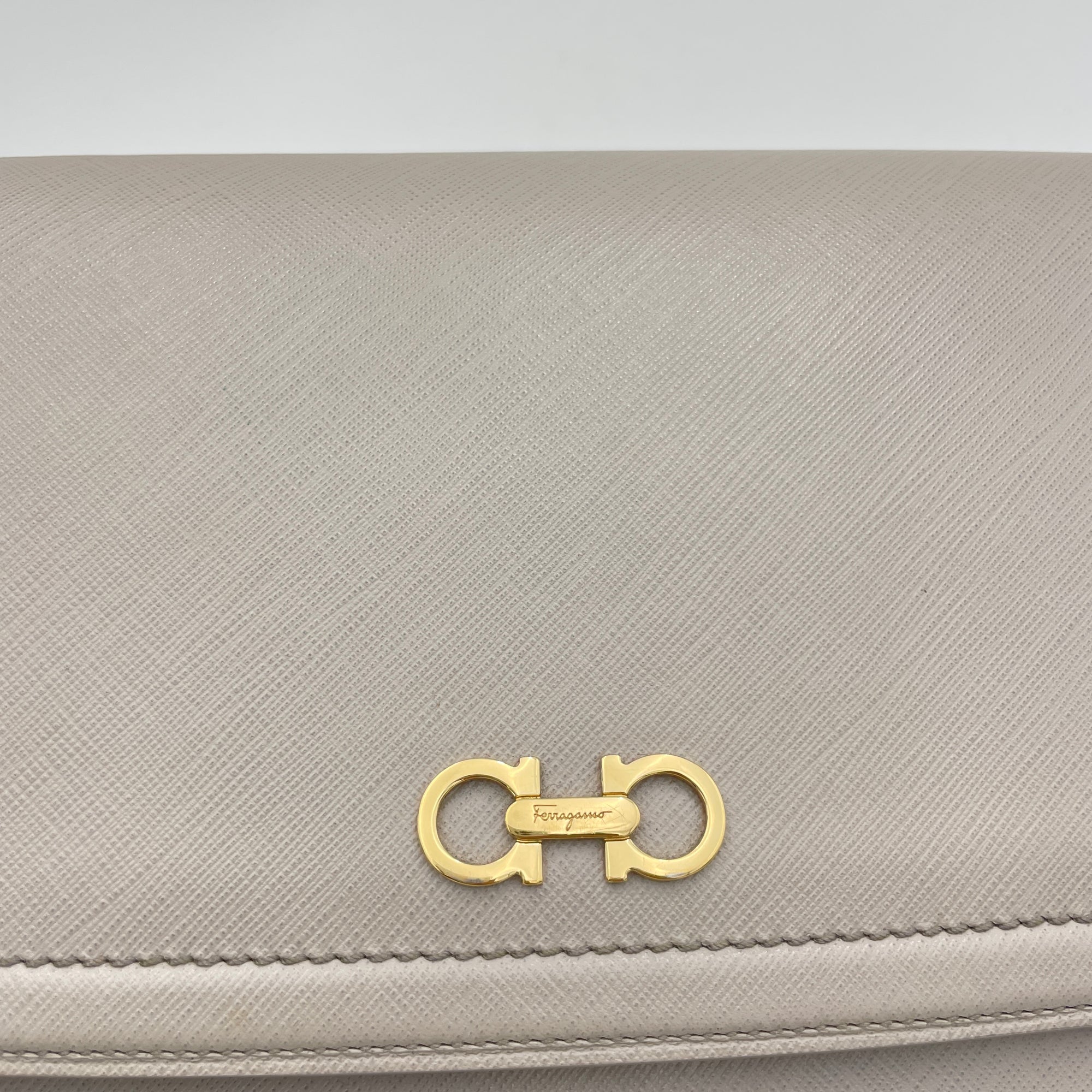 Greta Grey Shoulder Bag in Calfskin, Gold hardware