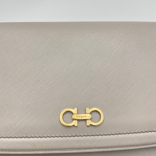 Greta Grey Shoulder Bag in Calfskin, Gold hardware