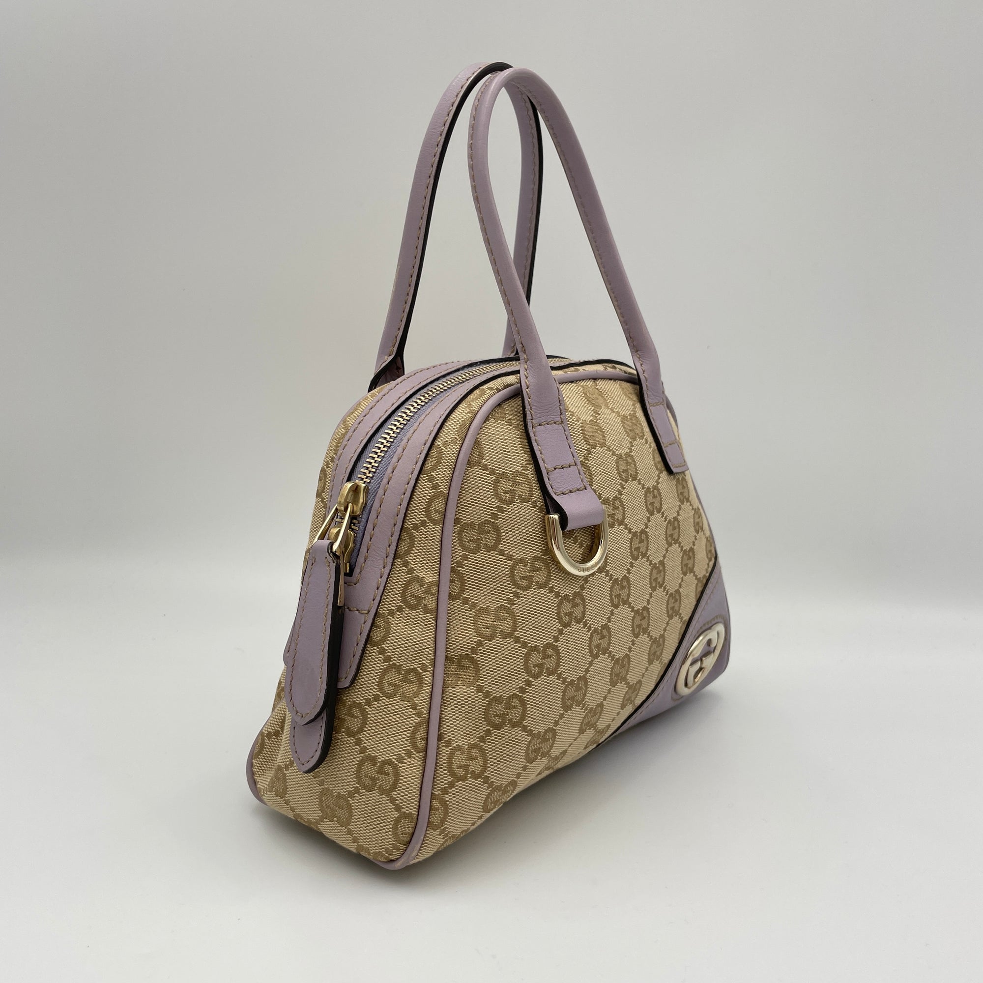 Abbey Mini Brown Top Handle Bag in Jacquard, Gold hardware