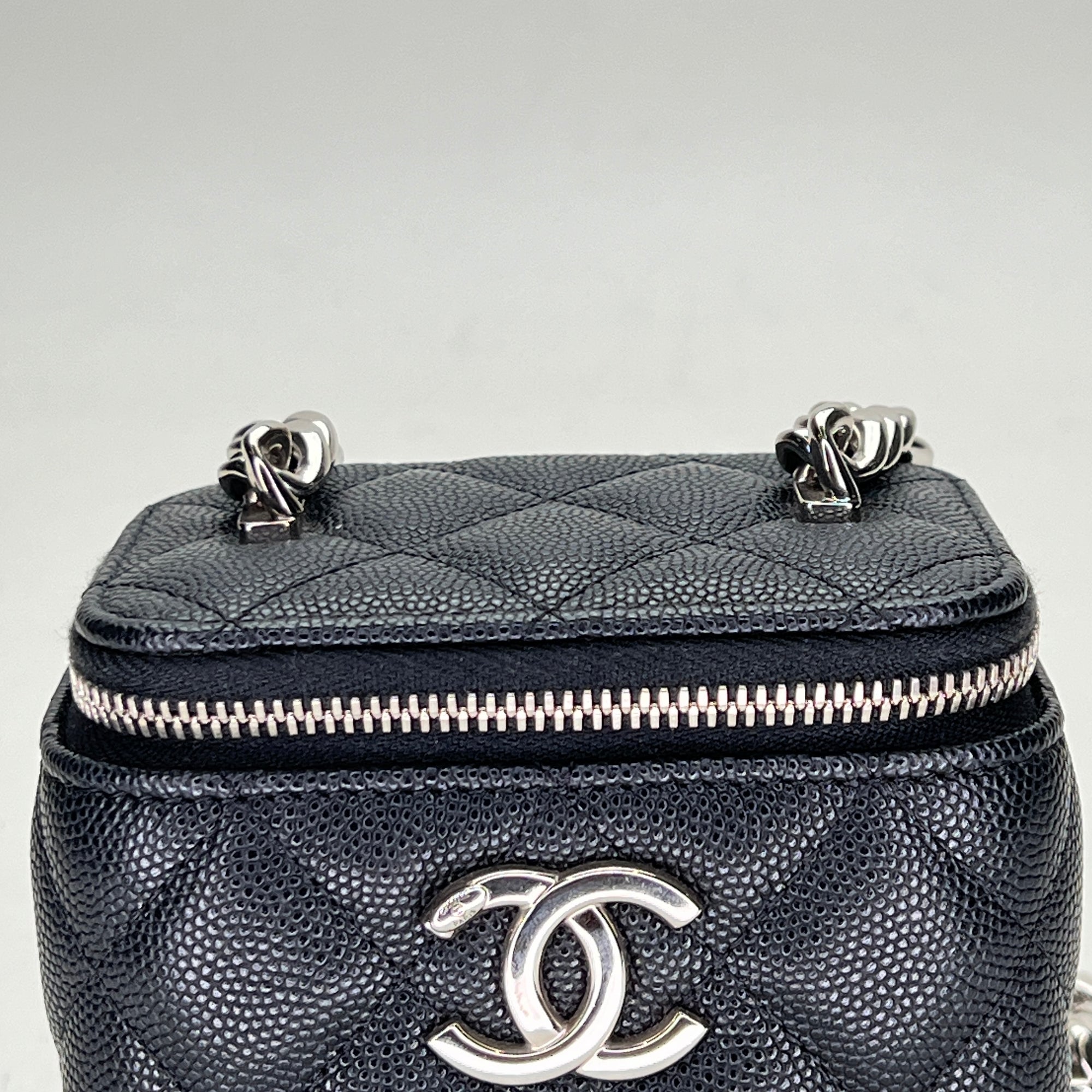 Classic Vanity Mini Black Vanity Bag in Caviar Leather, Silver hardware