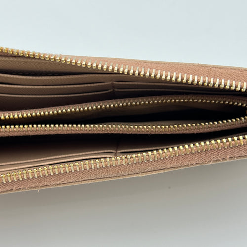 Logo Long Beige Wallet in Saffiano Leather, Gold hardware