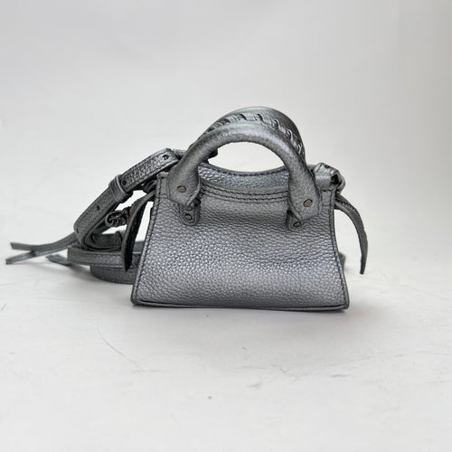 Neo Classic Super Nano Silver Crossbody Bag in Calfskin, Gunmetal hardware