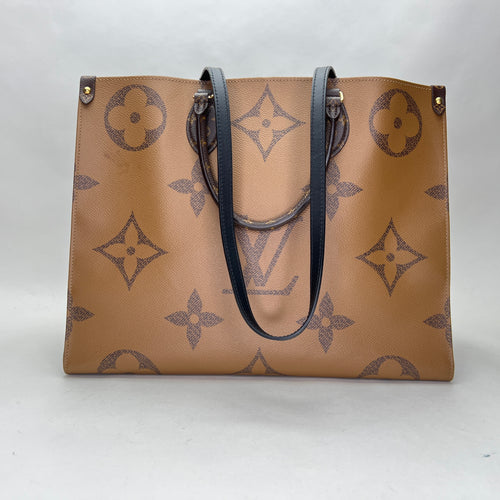 Monogram OnTheGo GM Brown Tote Bag in Coated Canvas, Gold hardware