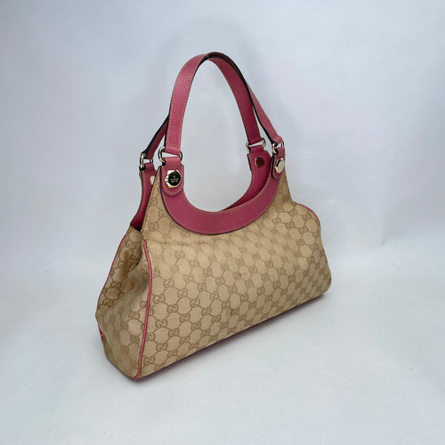 GG Charmy Brown Shoulder Bag in Canvas, Light Gold hardware