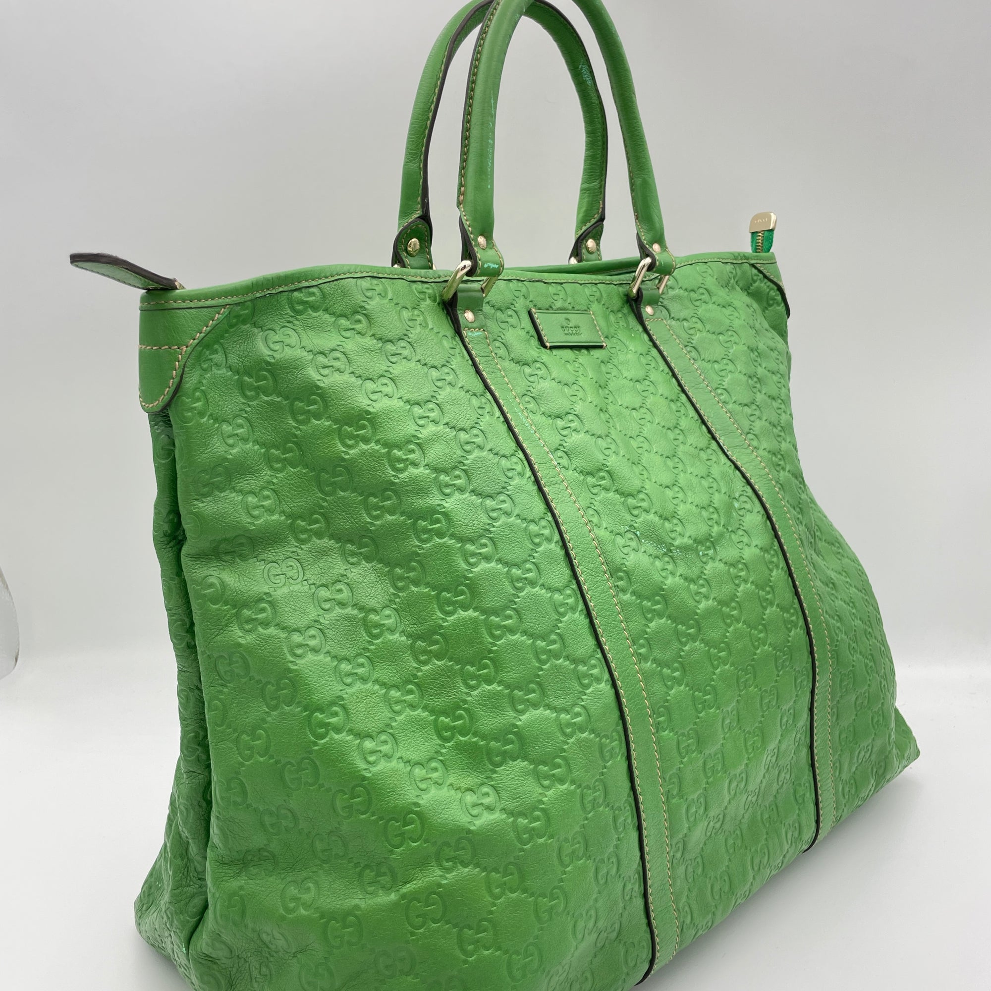 Joy Green Tote Bag in Guccissima Leather, Silver hardware