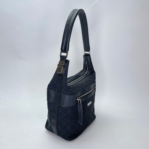 GG Monogram Black Shoulder Bag in Canvas, Silver hardware