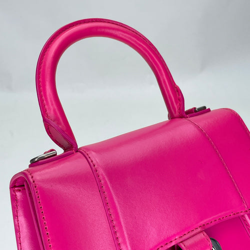 Hourglass XS Pink Top Handle Bag in Calfskin, Silver hardware