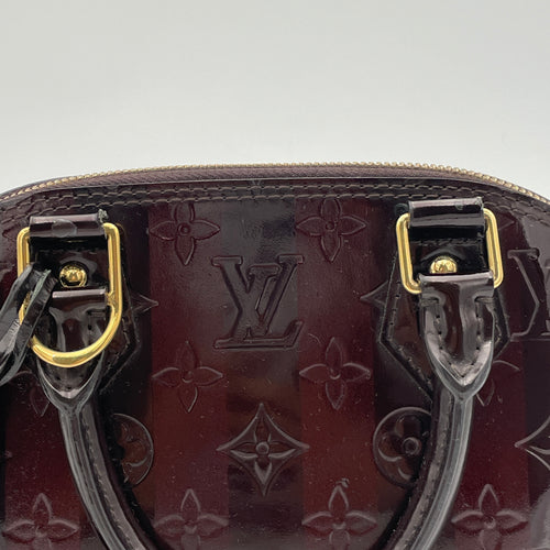 Vernis Alma BB Burgundy Top Handle Bag in Patent Leather, Gold hardware