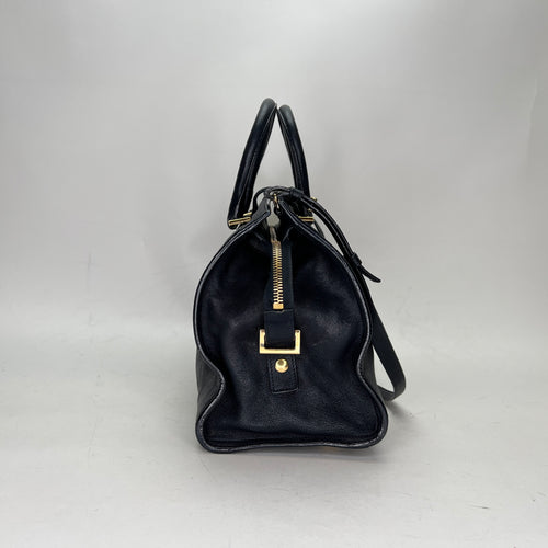 CABAS CHYC LIGNE Small Black Top Handle Bag in Calfskin, Gold hardware